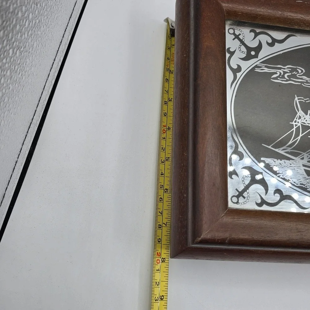 Vintage Wooden Powell Jewelry Box Ship Mirrored Glass Nautical Decor MCM‎